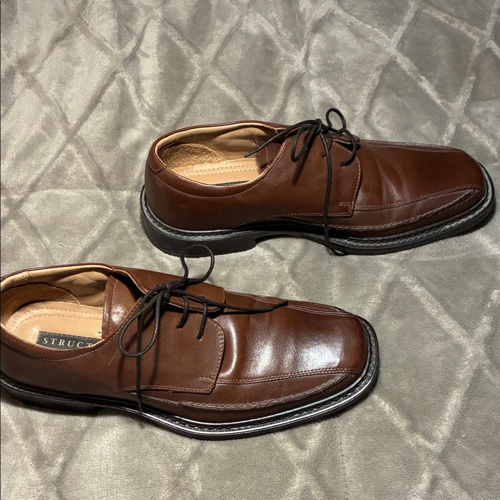 Structure Men's Brown Leather Lace-Up Oxfords Square Toe Made in Italy 9.5